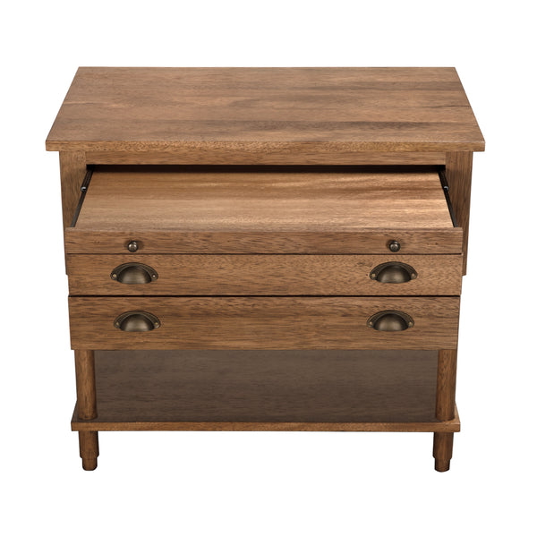 Artemio Side Table Dark Walnut Veneer with Brass Accents and Pull-out Writing Tray