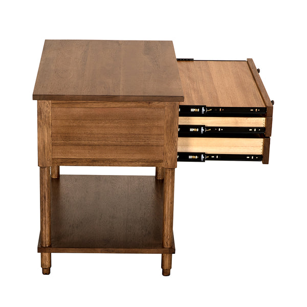 Artemio Side Table Dark Walnut Veneer with Brass Accents and Pull-out Writing Tray