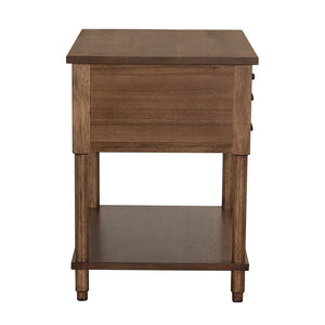 Artemio Side Table Dark Walnut Veneer with Brass Accents and Pull-out Writing Tray