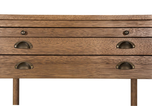 Artemio Side Table Dark Walnut Veneer with Brass Accents and Pull-out Writing Tray