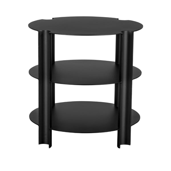 Luca Cylindrical Iron Side Table with Three Tier Shelving for Modern Minimalist Spaces