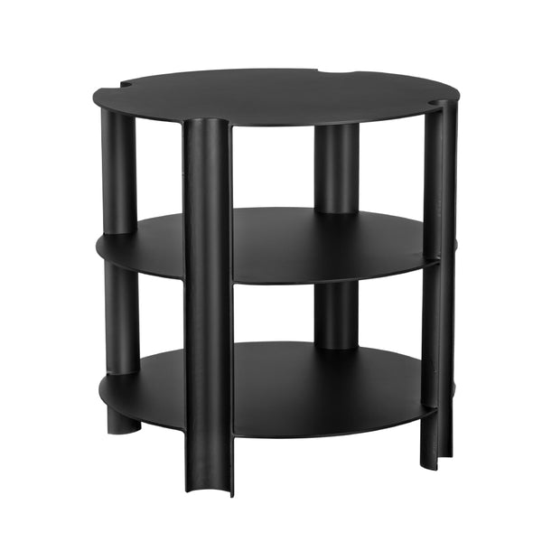 Luca Cylindrical Iron Side Table with Three Tier Shelving for Modern Minimalist Spaces