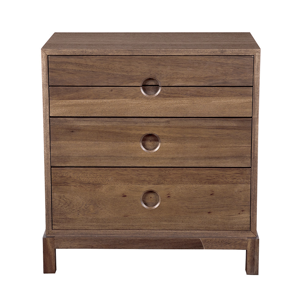 Eros Side Table with Three Drawers Walnut Veneer Accent for Modern Living Spaces
