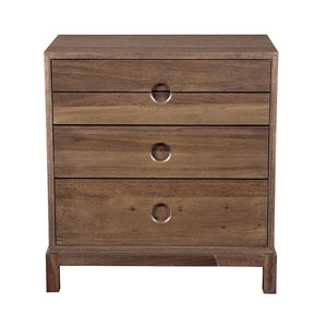Eros Side Table with Three Drawers Walnut Veneer Accent for Modern Living Spaces
