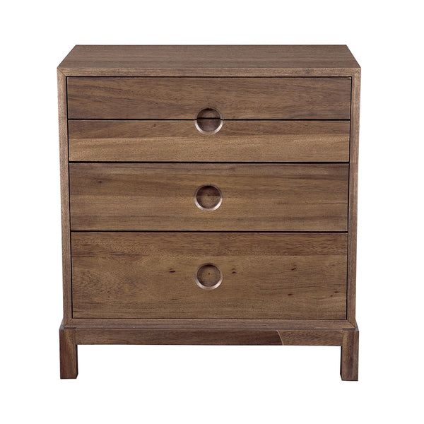 Eros Side Table with Three Drawers Walnut Veneer Accent for Modern Living Spaces