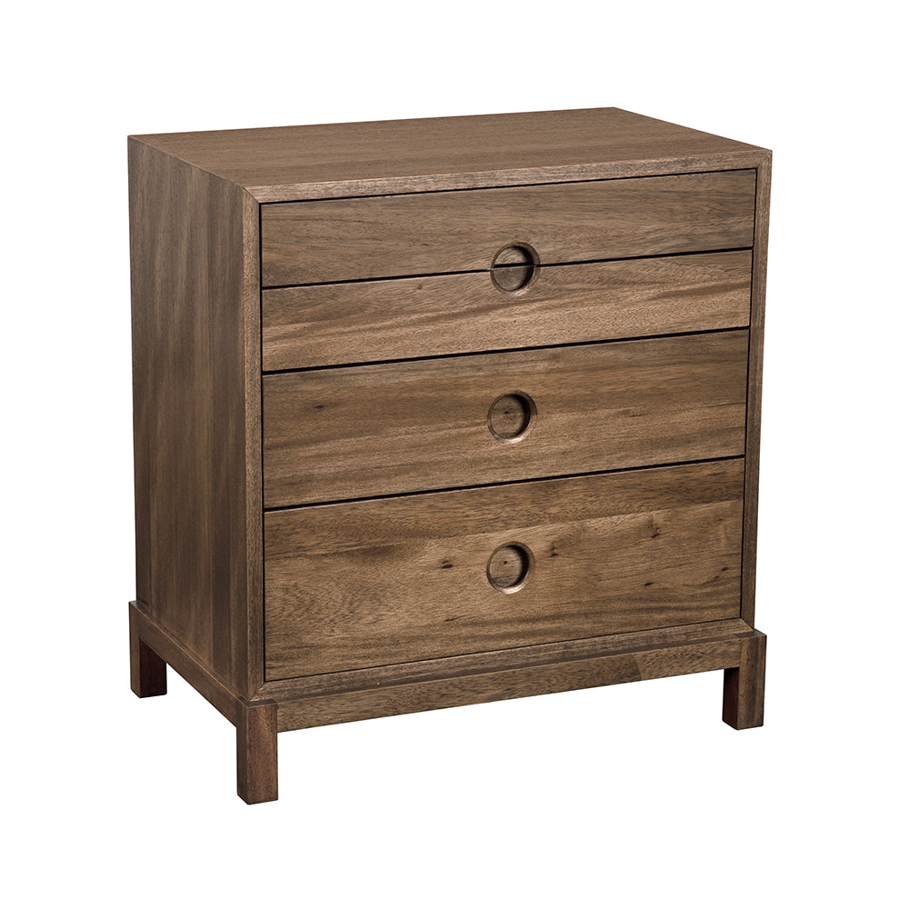 Eros Side Table with Three Drawers Walnut Veneer Accent for Modern Living Spaces