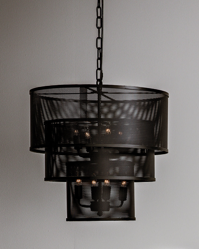 Arena Multi Tier Metal Mesh Pendant Light Industrial Chandelier for Dining and Foyer Spaces