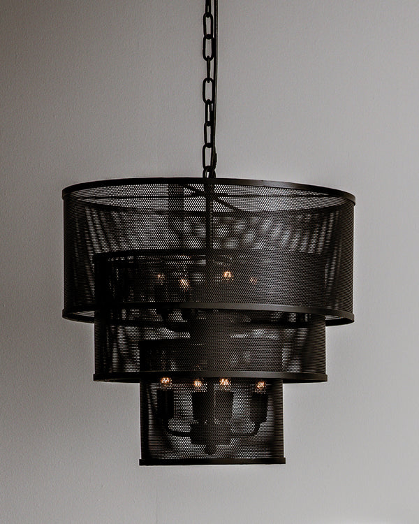 Arena Multi Tier Metal Mesh Pendant Light Industrial Chandelier for Dining and Foyer Spaces