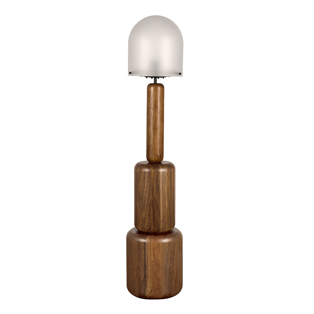 Mondo Sculptural Walnut Base Floor Lamp with Frosted Glass Dome for Modern Interiors