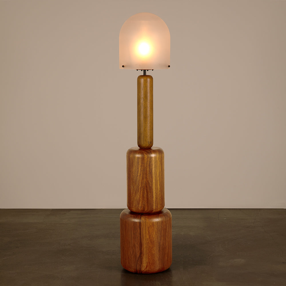 Mondo Sculptural Walnut Base Floor Lamp with Frosted Glass Dome for Modern Interiors