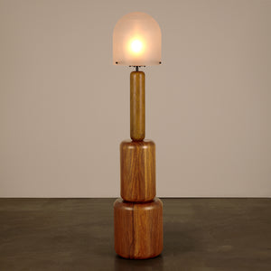 Mondo Sculptural Walnut Base Floor Lamp with Frosted Glass Dome for Modern Interiors