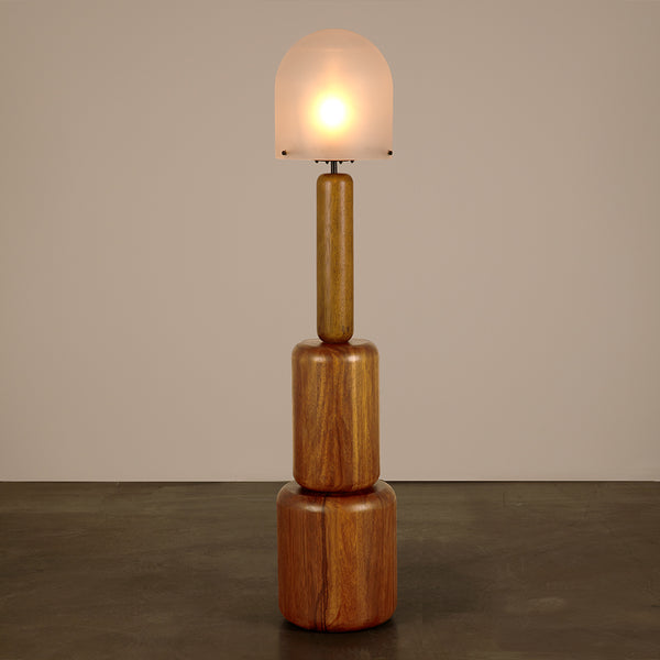 Mondo Sculptural Walnut Base Floor Lamp with Frosted Glass Dome for Modern Interiors