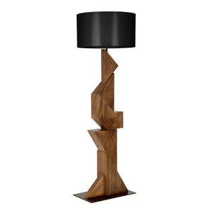 Enigma I Sculptural Walnut Block Floor Lamp with Matte Black Drum Shade for Modern Rooms