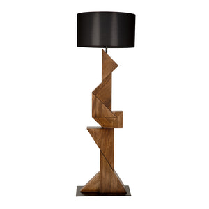 Enigma I Sculptural Walnut Block Floor Lamp with Matte Black Drum Shade for Modern Rooms