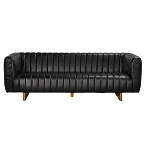 Khann Tuxedo Leather Sofa with Walnut Sled Legs for Modern Living Rooms
