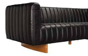 Khann Tuxedo Leather Sofa with Walnut Sled Legs for Modern Living Rooms