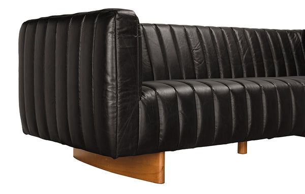 Khann Tuxedo Leather Sofa with Walnut Sled Legs for Modern Living Rooms