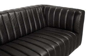 Khann Tuxedo Leather Sofa with Walnut Sled Legs for Modern Living Rooms
