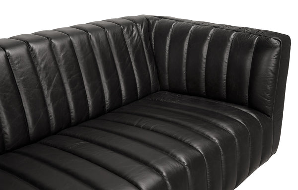 Khann Tuxedo Leather Sofa with Walnut Sled Legs for Modern Living Rooms