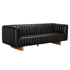 Khann Tuxedo Leather Sofa with Walnut Sled Legs for Modern Living Rooms