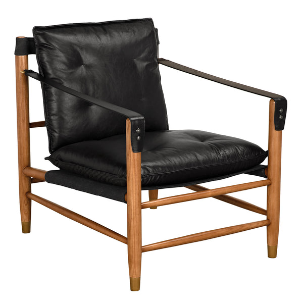 Luther Mid-century Armchair in Top-grain Leather with Solid Walnut Frame for Living Rooms