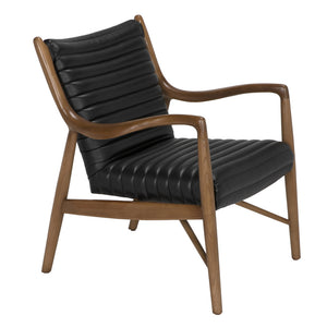 Elton Solid Walnut Dining Accent Chair with Top Grain Leather and Mid Century Appeal