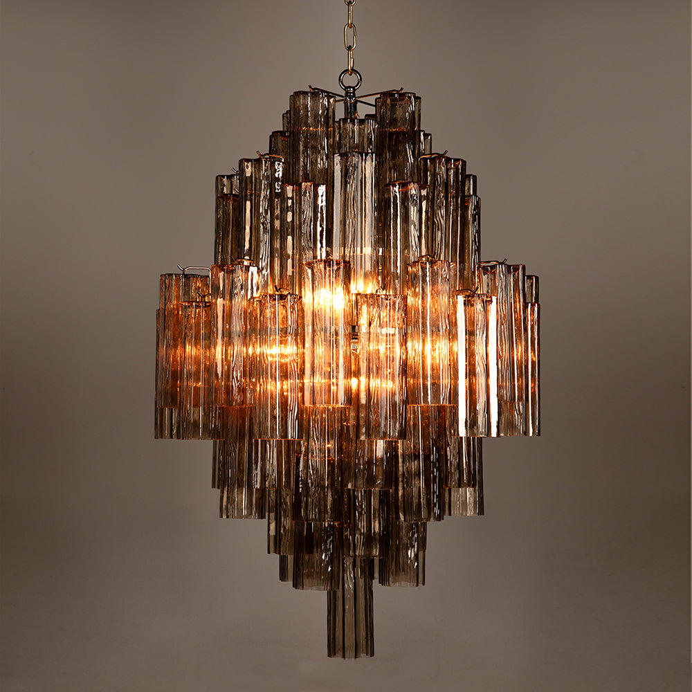 Coco Chandelier Tiered Smoked Glass Chrome Mid-century Modern Dining Room Fixture