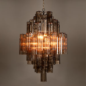 Coco Chandelier Tiered Smoked Glass Chrome Mid-century Modern Dining Room Fixture