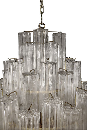 Laurent Tiered Chandelier Antique Brass Glass Panels Mid-century Modern Dining Room Light