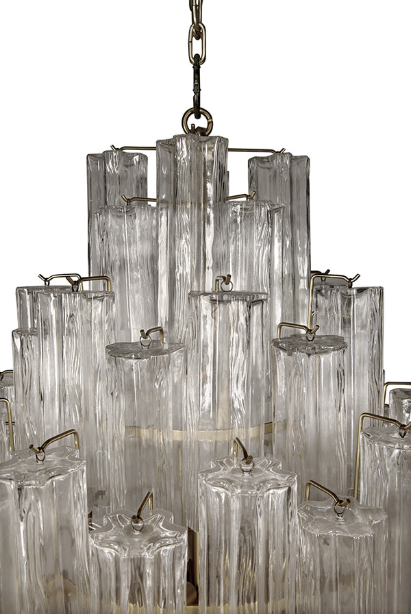 Laurent Tiered Chandelier Antique Brass Glass Panels Mid-century Modern Dining Room Light