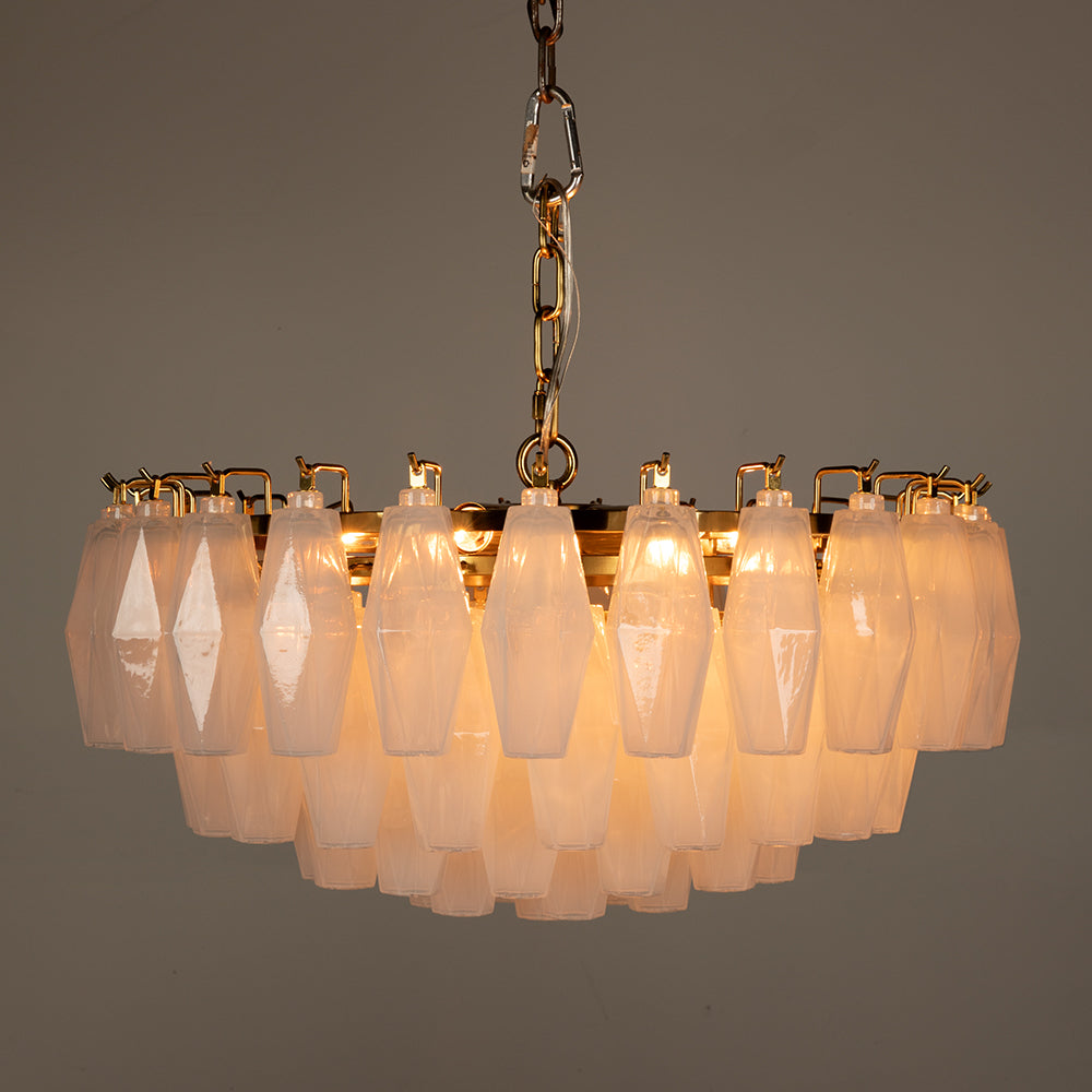 Ludmilla Tiered Chandelier Antique Brass Opaline Glass Mid-century Italian Dining Accent
