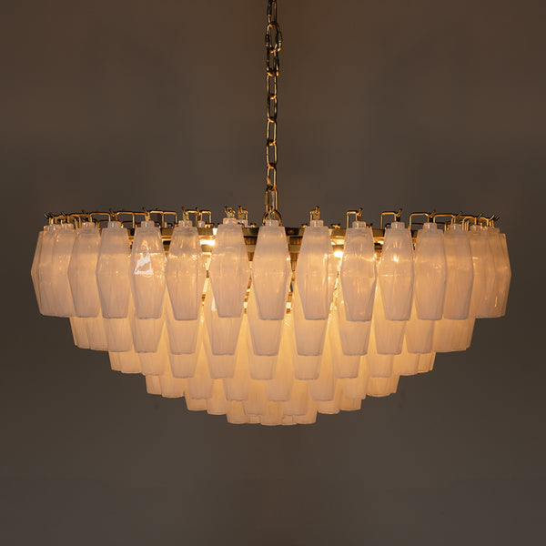 Ludmilla Tiered Chandelier Antique Brass Opaline Glass Mid-century Italian Dining Accent