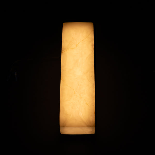 Stein Minimalist Wall Sconce Faux Stone Body Silver Accent Warm Ambient Hallway Light