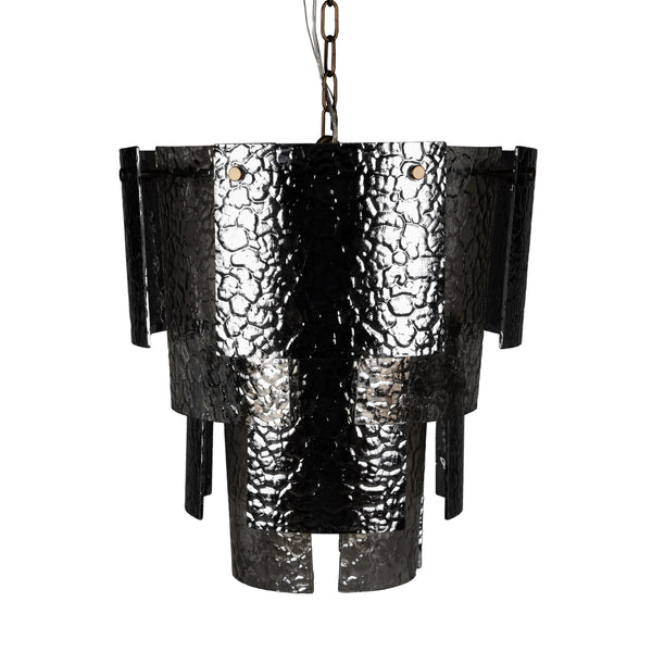 Cornelius Smoked Glass Tiered Chandelier with Antique Brass Iron Frame for Dining Rooms