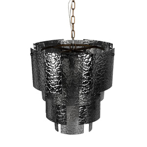 Cornelius Smoked Glass Tiered Chandelier with Antique Brass Iron Frame for Dining Rooms