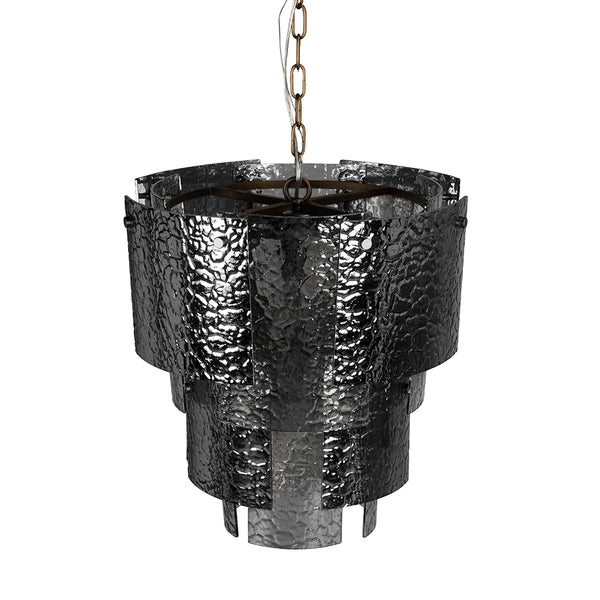 Cornelius Smoked Glass Tiered Chandelier with Antique Brass Iron Frame for Dining Rooms