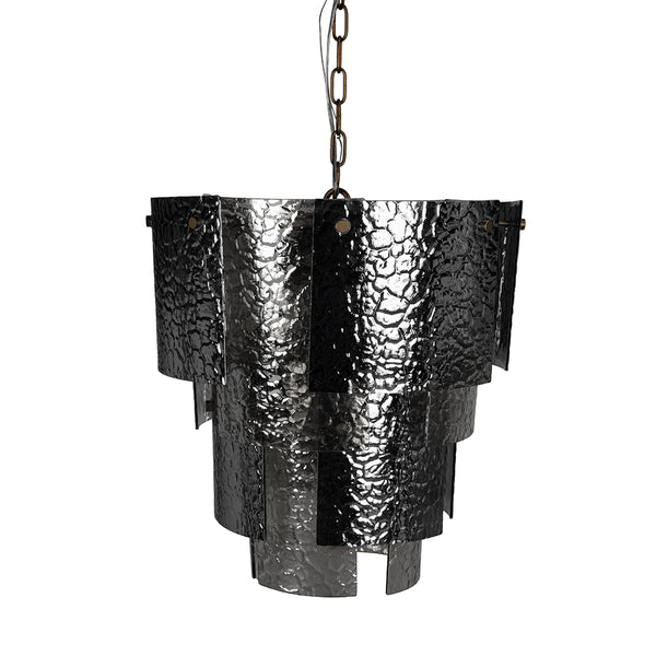 Cornelius Smoked Glass Tiered Chandelier with Antique Brass Iron Frame for Dining Rooms