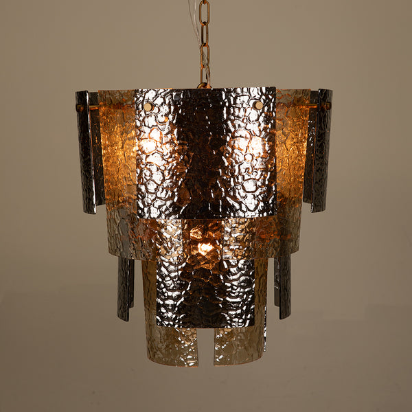 Cornelius Smoked Glass Tiered Chandelier with Antique Brass Iron Frame for Dining Rooms