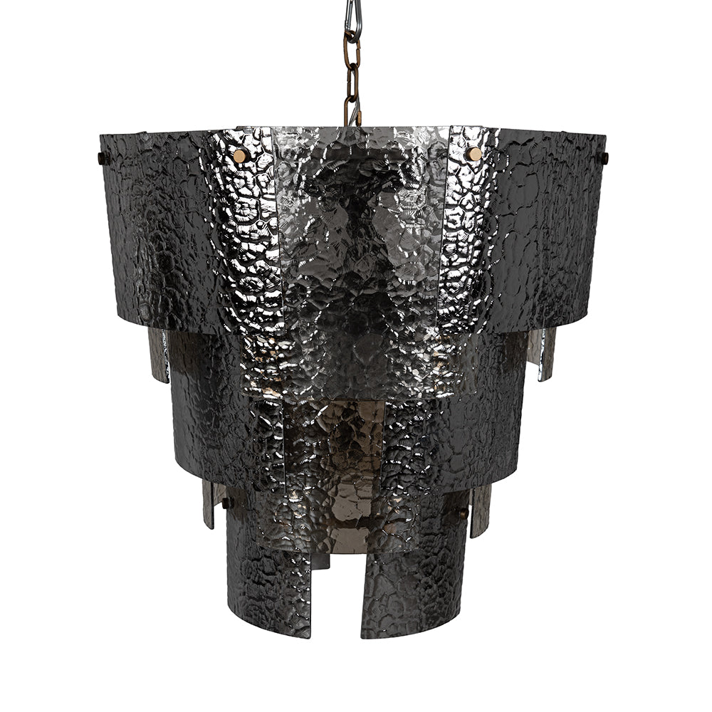 Cornelius Smoked Glass Tiered Chandelier with Antique Brass Iron Frame for Dining Rooms