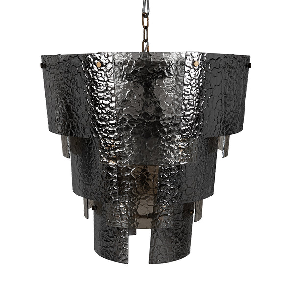 Cornelius Smoked Glass Tiered Chandelier with Antique Brass Iron Frame for Dining Rooms