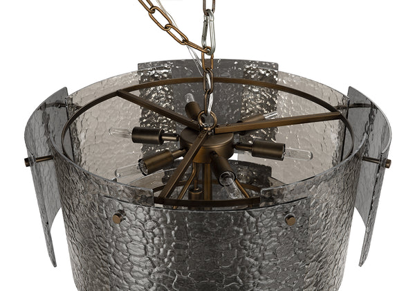 Cornelius Smoked Glass Tiered Chandelier with Antique Brass Iron Frame for Dining Rooms