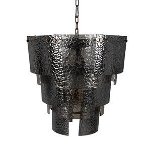 Cornelius Smoked Glass Tiered Chandelier with Antique Brass Iron Frame for Dining Rooms