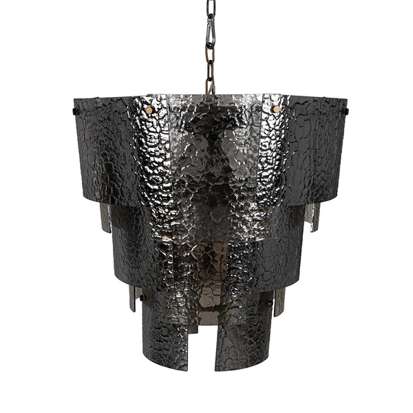 Cornelius Smoked Glass Tiered Chandelier with Antique Brass Iron Frame for Dining Rooms