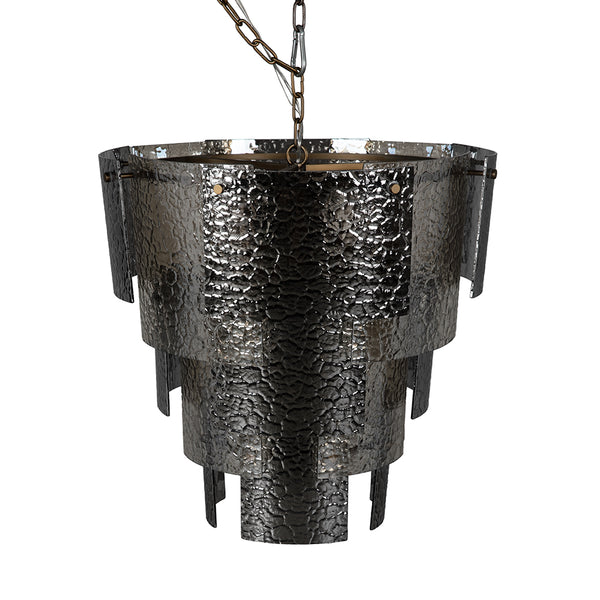 Cornelius Smoked Glass Tiered Chandelier with Antique Brass Iron Frame for Dining Rooms