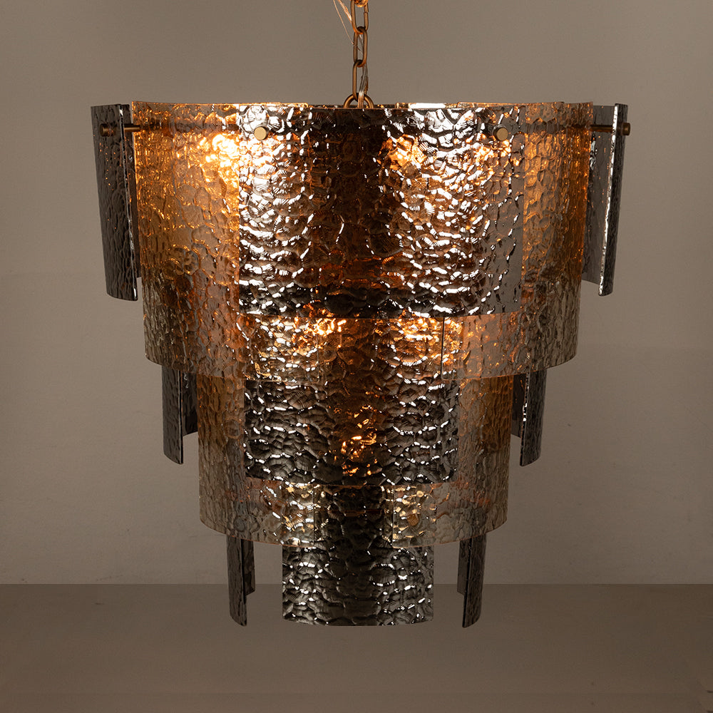 Cornelius Smoked Glass Tiered Chandelier with Antique Brass Iron Frame for Dining Rooms