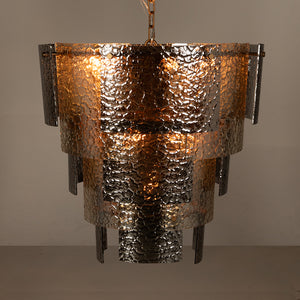 Cornelius Smoked Glass Tiered Chandelier with Antique Brass Iron Frame for Dining Rooms