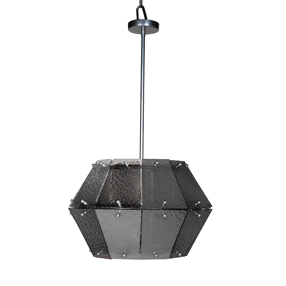 Obsidian Geometric Chandelier Hammered Smoked Glass Chrome Frame Art Deco Ceiling Light