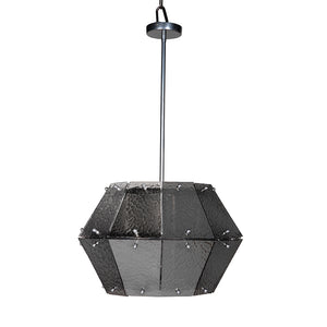 Obsidian Geometric Chandelier Hammered Smoked Glass Chrome Frame Art Deco Ceiling Light