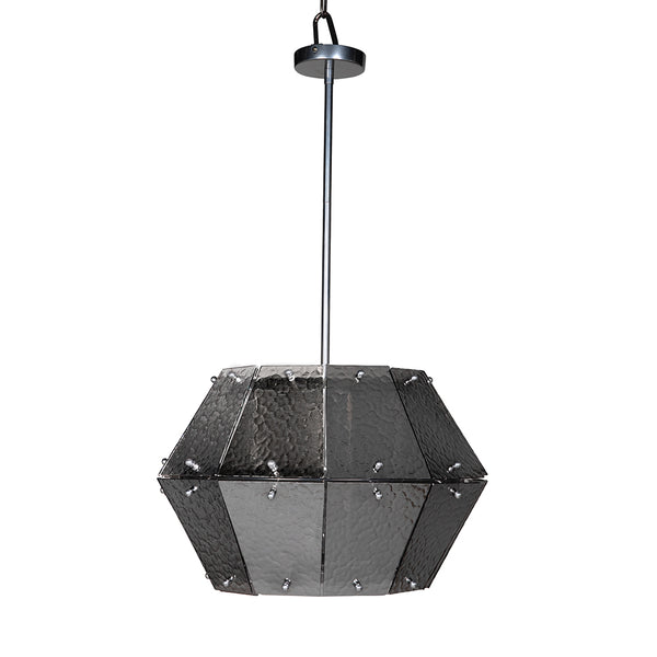 Obsidian Geometric Chandelier Hammered Smoked Glass Chrome Frame Art Deco Ceiling Light