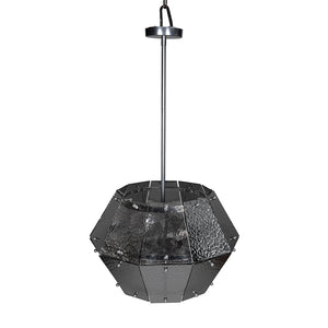 Obsidian Geometric Chandelier Hammered Smoked Glass Chrome Frame Art Deco Ceiling Light